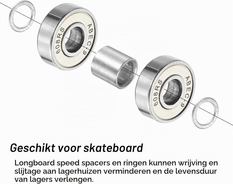 Laden Sie das Bild in Galerie -Viewer, Skateboard lager spacers en speed washers 56-delige set zilver – wiel afstandhouders – skateboard accessoires
