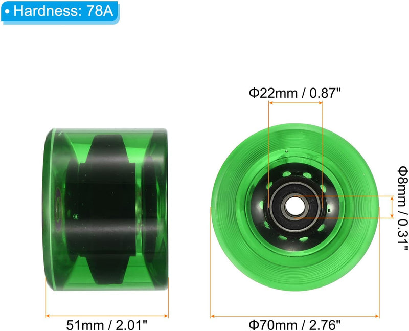 Carica immagine in Galleria Viewer, Longboard wielen 70 x 51 mm 78A met ABEC-9 lagers 4 stuks transparant groen – cruiser wielen
