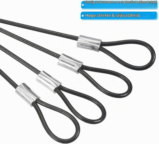 Stalen veiligheidskabel met dubbele lus 10 cm x 2 mm (8 stuks) - Gecoate borgkabel - Veiligheidskabel podiumverlichting & bagage