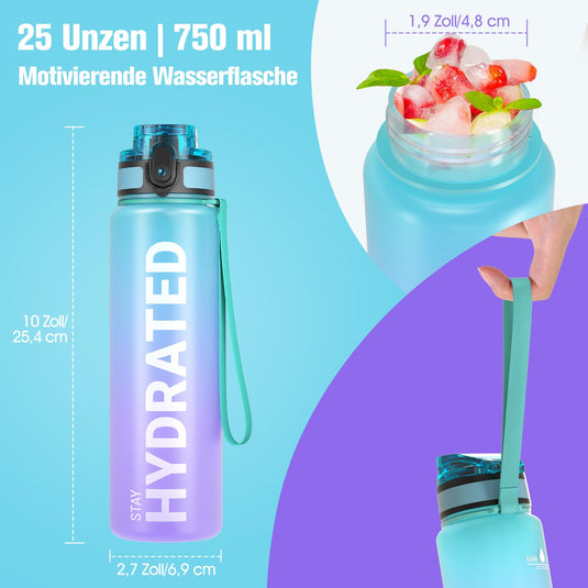 Drinkfles 750 ml BPA-vrij met tijdmarkeringen en lekvrije dop – waterfles – sportfles