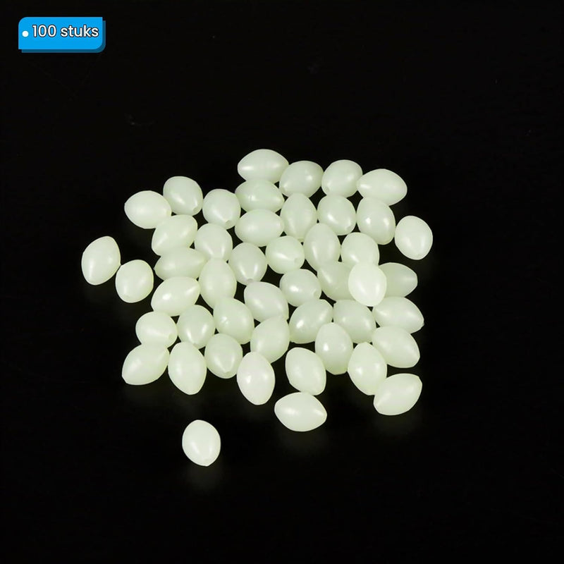 Laad afbeelding in Galerijviewer, Lichtgevende viskralen 100 stuks 8 x 6 mm met opbergdoos – glow beads – visaccessoires
