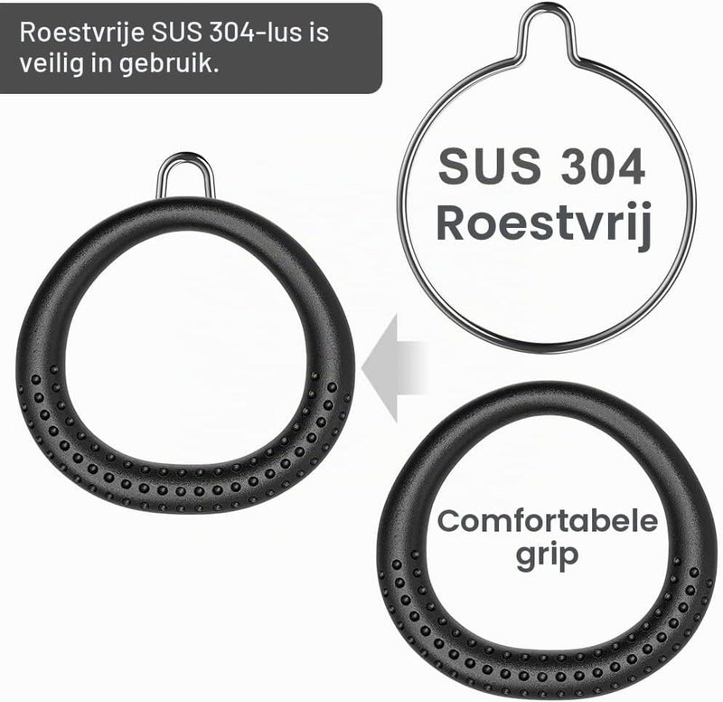 Laden Sie das Bild in Galerie -Viewer, Trapeze ringen 2 stuks met karabijnhaken voor klimrek en schommel – monkey bars – speeltoestel accessoires
