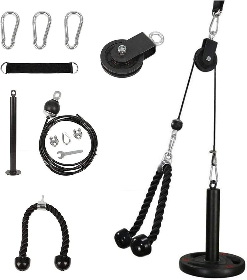Load image into Gallery viewer, Cable Pulley System Home Gym, LAT Pull Down Weight Pulley System Gym Fitness DIY Loading Pin Weight Lifting Triceps Rope Workout Adjustable Length Pulley Cable Machine Attachments for Home Gym
