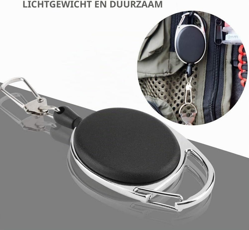 Laden Sie das Bild in Galerie -Viewer, Intrekbare gereedschapshouder voor vliegvissen met karabijnhaak en bevestigingsclip – visgereedschap – hengelsportaccessoires
