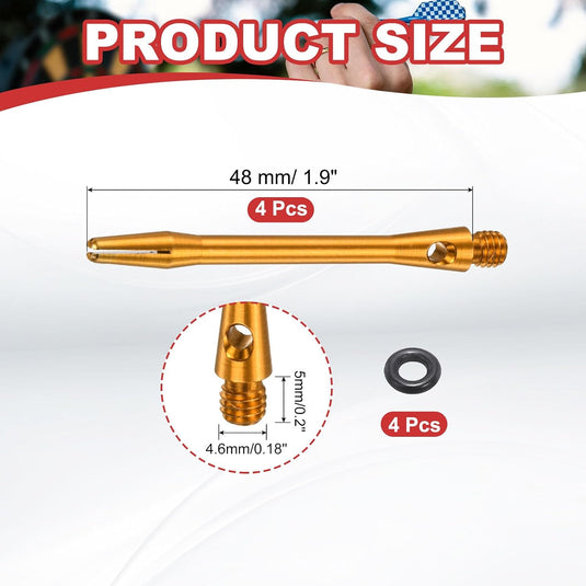 Dartschachten 4 stuks 45 mm van aluminium geel met 2BA schroefdraad – dart shafts – dart accessoires