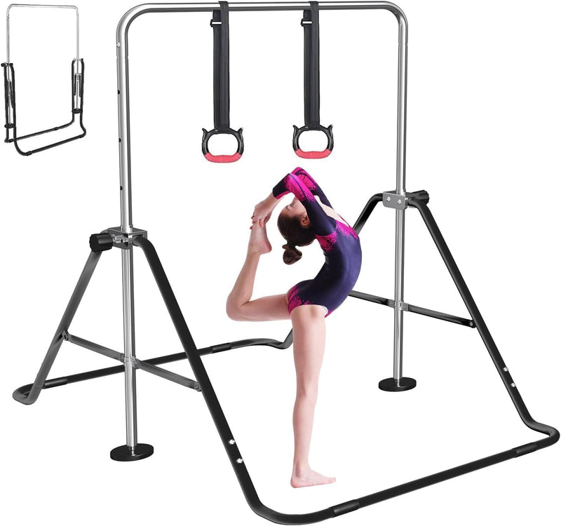 Chargez l'image dans la visionneuse de la galerie, Barre de gymnastique pliable pour enfants avec hauteur réglable et tapis – portique de gymnastique – barre d’entraînement

