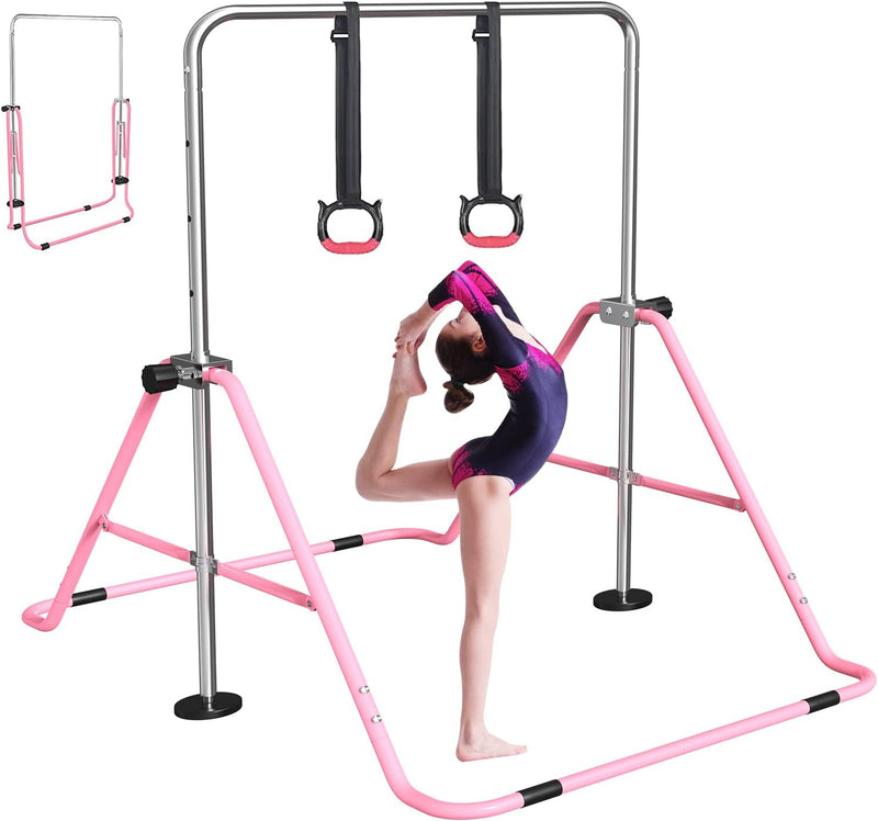 Chargez l'image dans la visionneuse de la galerie, Barre de gymnastique pliable pour enfants avec hauteur réglable et tapis – portique de gymnastique – barre d’entraînement
