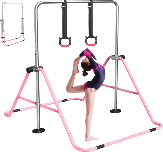 Barre de gymnastique pliable pour enfants avec hauteur réglable et tapis – portique de gymnastique – barre d’entraînement