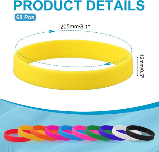 Siliconen sport polsbandjes 205x12 mm (60 stuks) - Elastische rubberen armbanden - Event & sportpolsbandjes