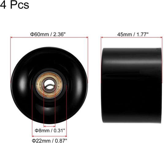 Longboard wielen 60 mm 80A met ABEC-11 lagers 4 stuks zwart-goud – cruiser skateboard wielen