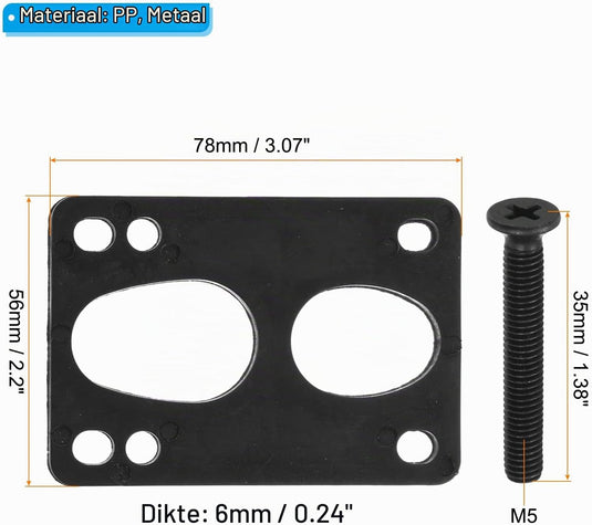 Skateboard riser pads 6 mm 2 stuks met 35 mm schroeven en moeren – shock pads – skate accessoires