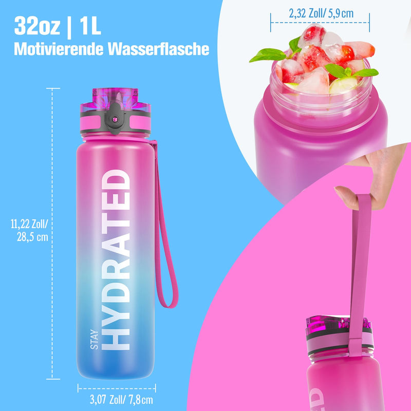 Load image into Gallery viewer, Drinkfles 750 ml BPA-vrij met tijdmarkeringen en lekvrije dop – waterfles – sportfles
