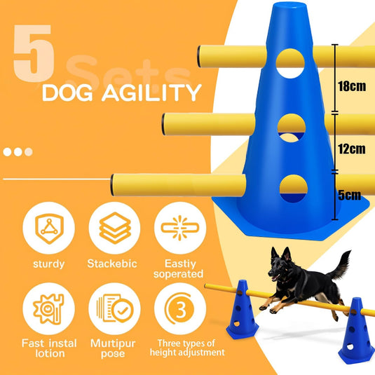Agility hindernisset met 10 kegels en 5 verstelbare stangen oranje – hondentraining – sporthorden