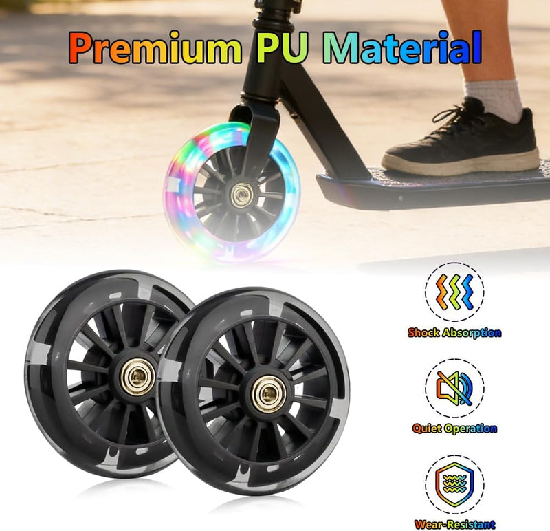Laad afbeelding in Galerijviewer, Lichtgevende stuntstepwielen, 120 mm, 2 stuks stuntstepbanden met led-knipperlicht, lichtgevende stuntstep, wielen met ABEC-7-kogellagers, stil, duurzaam, reservewielen voor step, zwart
