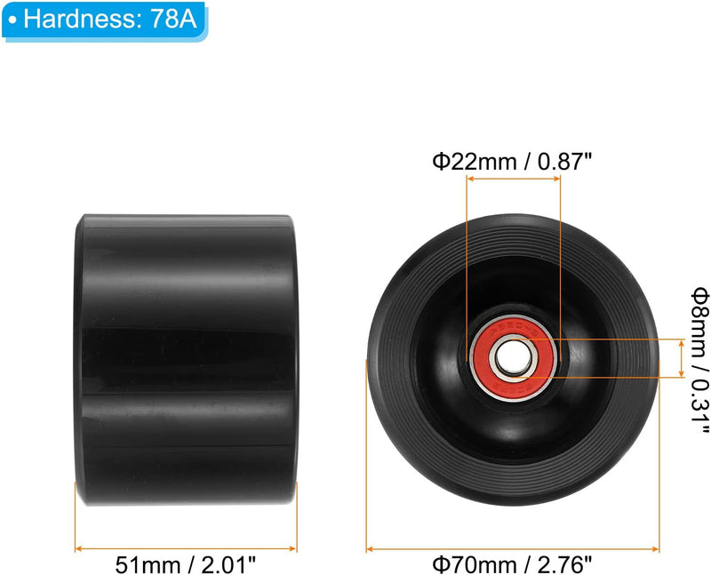 Laad afbeelding in Galerijviewer, Longboard wielen 70 x 51 mm 78A met ABEC-9 lagers 4 stuks blauw – cruiser skateboard wielen
