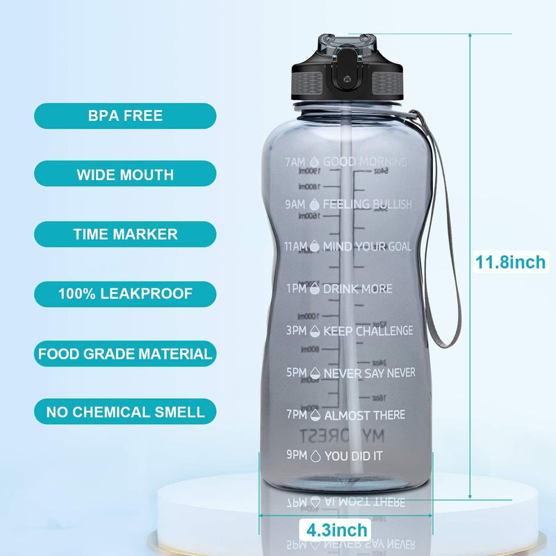 Load image into Gallery viewer, MYFOREST Water Bottle 2200 ml Large Sports Bottle 2.2 Litre, 100% Dishwasher Safe Time Marker for Motivational Hydration, BPA Free, Anti-Fall, Flip Up Nozzle
