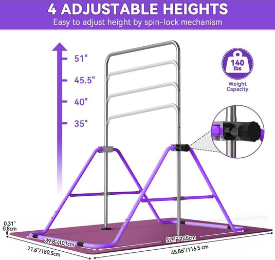 Barre de gymnastique pliable pour enfants avec hauteur réglable et tapis – portique de gymnastique – barre d’entraînement