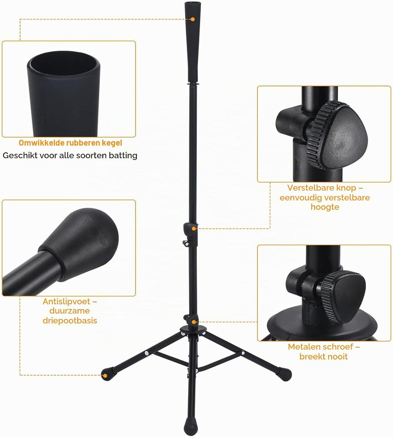 Laad afbeelding in Galerijviewer, Verstelbare batting tee 63-104 cm met statief zwart – baseball slagstandaard – honkbal softball accessoires
