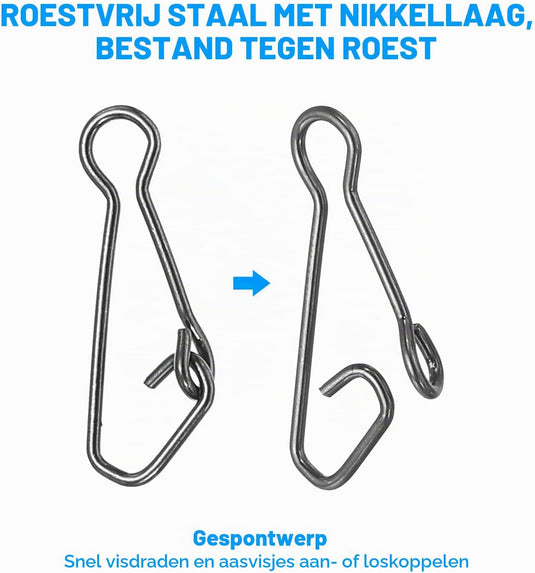 RVS vis karabijnhaak met speld & tonwentel - Sterke snelwissel speldwentel - Visaas clip zoet & zout water