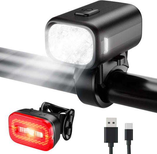 Oplaadbare fietsverlichting set met voorlicht en achterlicht met remsensor – fietslamp – LED fietslicht