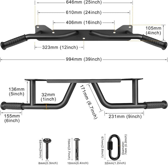 Wandgemonteerde optrekstang met meerdere gripposities tot 272 kg – pull-up bar – krachttraining