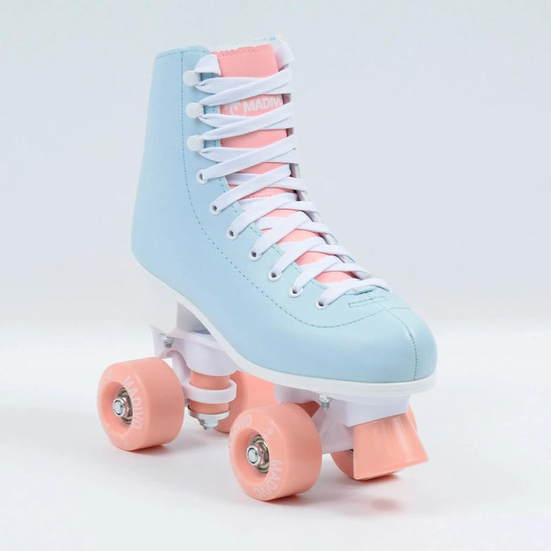 Load image into Gallery viewer, Madivo Pastel Klassieke retro rolschaatsen voor dames | ABEC-7 kogellagers | meisjes rolschaatsen, skeelers| blauw/koraal | maat 35, 36, 37, 38, 39, 40, 41
