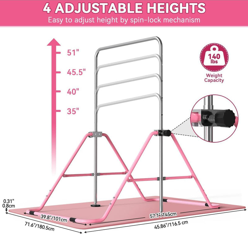 Chargez l'image dans la visionneuse de la galerie, Barre de gymnastique pliable pour enfants avec hauteur réglable et tapis – portique de gymnastique – barre d’entraînement
