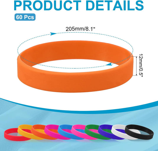 Siliconen sport polsbandjes 205x12 mm (60 stuks) - Elastische rubberen armbanden - Event & sportpolsbandjes