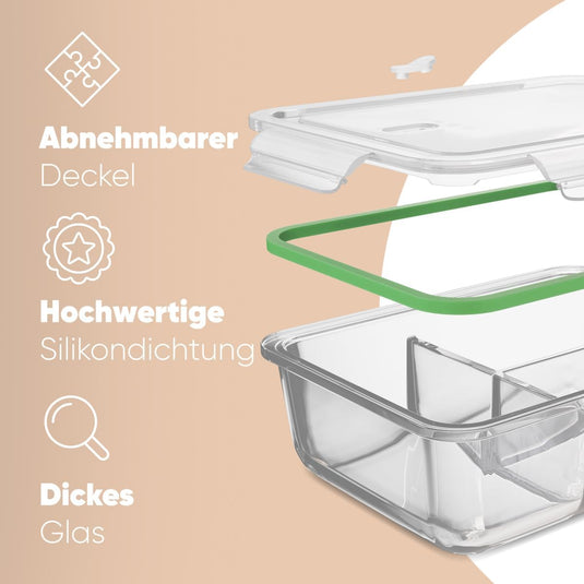 Glazen meal prep bakjes set van 3 met 3 vakken