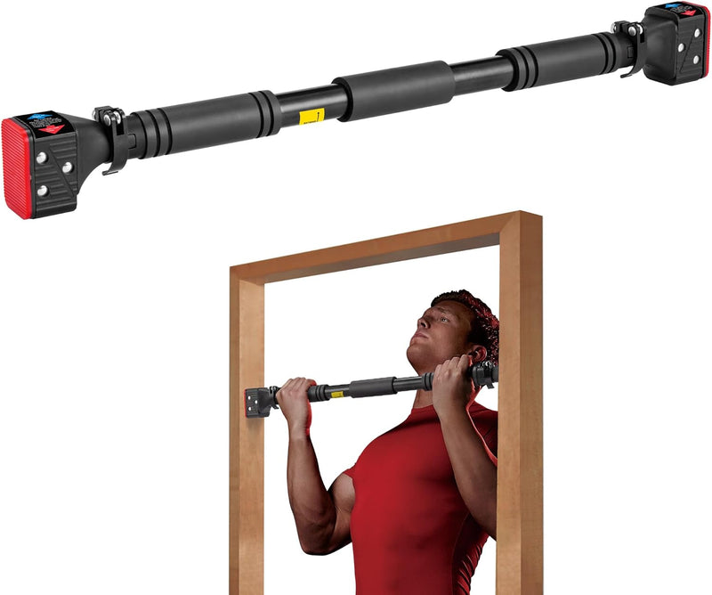 Laad afbeelding in Galerijviewer, Verstelbare optrekstang voor deurkozijn 70-99 cm tot 150 kg rood – pull-up bar – krachttraining
