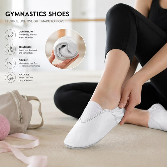 Gymnastiekschoenen met zachte leren zool wit – turnschoenen – yoga dans en trampoline