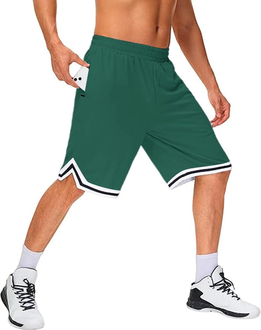 Lange basketbalshort heren van ademend mesh met ritszak – sportshort – fitness broek
