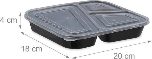 Meal prep bakjes set van 24 met 3 vakken zwart
