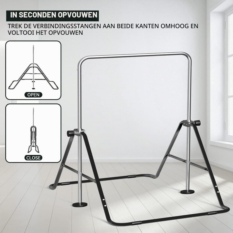 Chargez l'image dans la visionneuse de la galerie, Barre de gymnastique pliable pour enfants avec hauteur réglable et tapis – portique de gymnastique – barre d’entraînement
