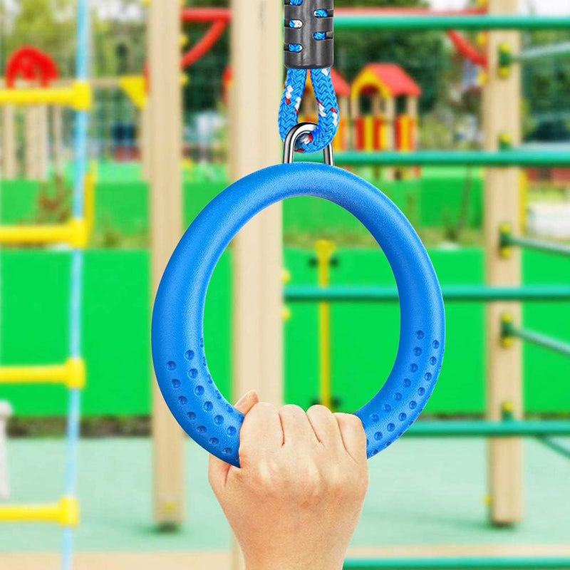 Laden Sie das Bild in Galerie -Viewer, Trapeze ringen 2 stuks met karabijnhaken voor klimrek en schommel – monkey bars – speeltoestel accessoires
