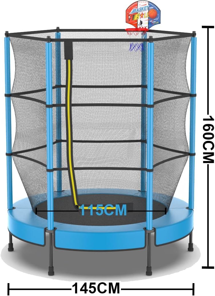 Laad afbeelding in Galerijviewer, Kindertrampoline 145 cm met veiligheidsnet en verstelbare basketbalmand – trampoline – indoor outdoor
