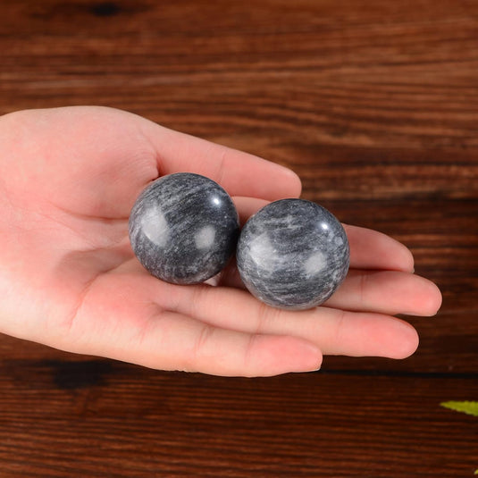 Marmeren baoding ballen 3,5 cm zwart grijs