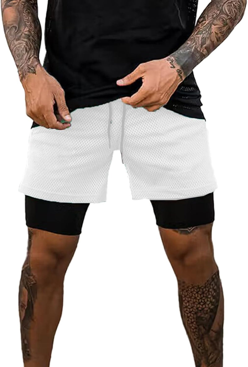 Load image into Gallery viewer, Shorts heren 2-in-1 trainingsshorts zomer korte broek sneldrogende hardloopshort sportbroek met zakken compressieshort
