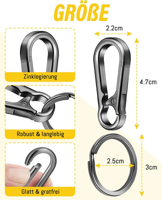 Karabiner Sleutelhangers 3 Stuks met Sleutelring 4,7 cm – Sleutelhanger – Karabijnhaak