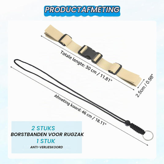 Verstelbare rugzak borstband set met snelgesp en veiligheidskoord – borstriem – outdoor accessoires