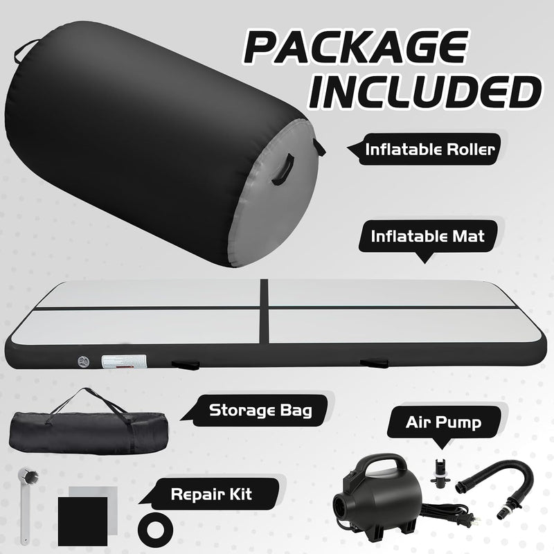 Laden Sie das Bild in Galerie -Viewer, Opblaasbare turnmat 3 m met air roller – 10 cm dik – gymnastiekmat met elektrische pomp voor tumbling en cheerleading
