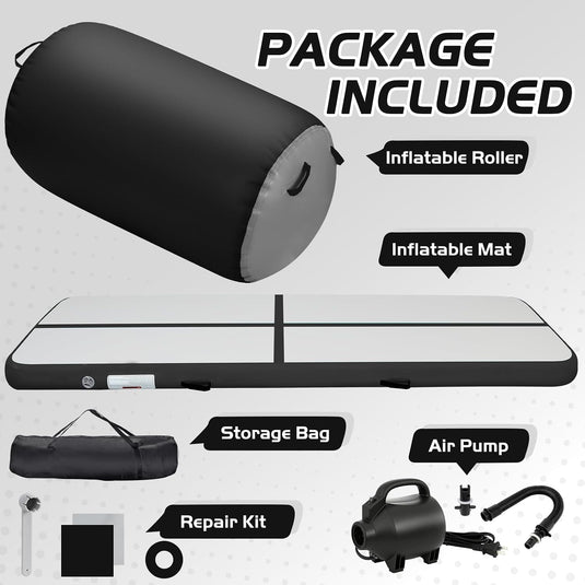 Opblaasbare turnmat 3 m met air roller – 10 cm dik – gymnastiekmat met elektrische pomp voor tumbling en cheerleading