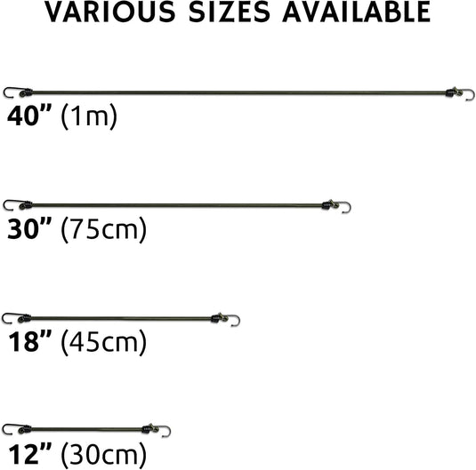 Pluvios - 12" (30CM) Bungee Cords with Hooks Heavy Duty Outdoor - 10 Pack – Choice of Sizes - Multi-Purpose Elastic Bungee Straps for Luggage, Camping - Weatherproof & UV