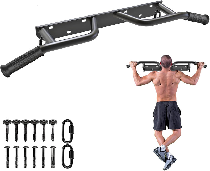 Laad afbeelding in Galerijviewer, Wandgemonteerde optrekstang met 4 gripposities en accessoireringen tot 227 kg – pull-up bar – krachttraining
