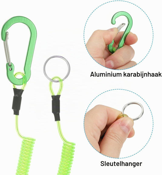 Spiraalkoorden 3 stuks uitschuifbaar tot 150 cm met clip groen – veiligheidslijnen – outdoor accessoires