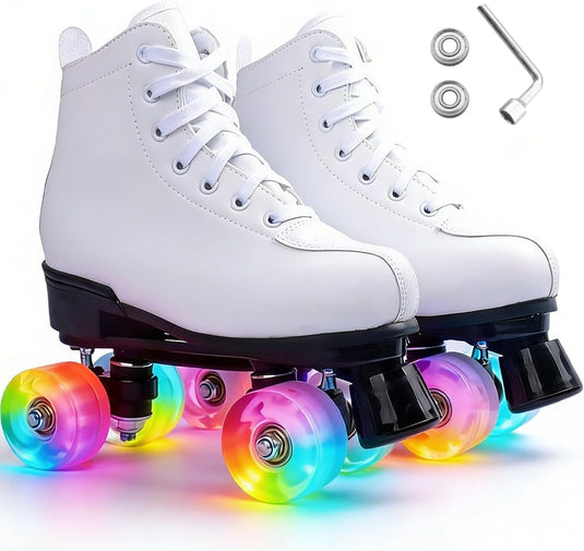 ERNAN Rolschaatsen met 4 wielen, parallelle skates met lichtgevende wielen, klassieke high-top, rolschaatsen voor volwassenen, meisjes, kinderen, beginners, maat 37-43