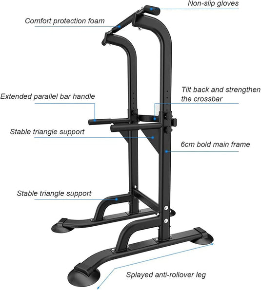 Adjustable power tower 165-210 cm with pull-up bar and dip station – power tower – fitness frame