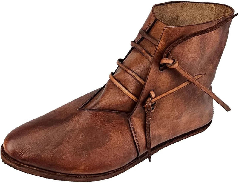 Chargez l'image dans la visionneuse de la galerie, Generisch Middeleeuwse Vikinglaarzen voor heren in Jorvik-stijl, enkelhoge laarzen met platte hak, geschikt voor Western Gothic, LARP, festival, Halloween en cosplay en dagelijks gebruik
