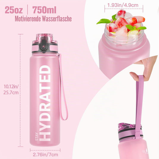 Drinkfles 750 ml BPA-vrij met tijdmarkeringen en lekvrije dop – waterfles – sportfles
