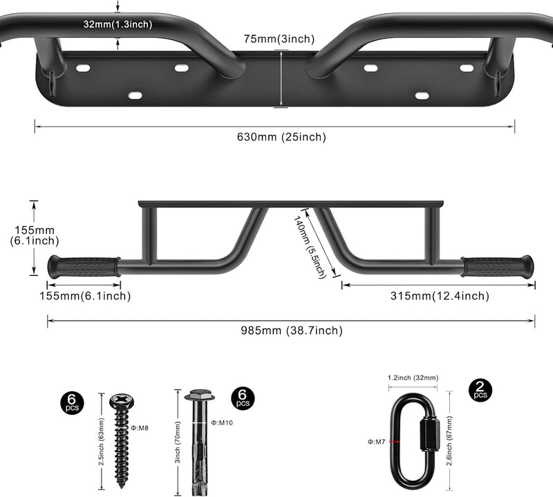 Laad afbeelding in Galerijviewer, Wandgemonteerde optrekstang met 4 gripposities en accessoireringen tot 227 kg – pull-up bar – krachttraining
